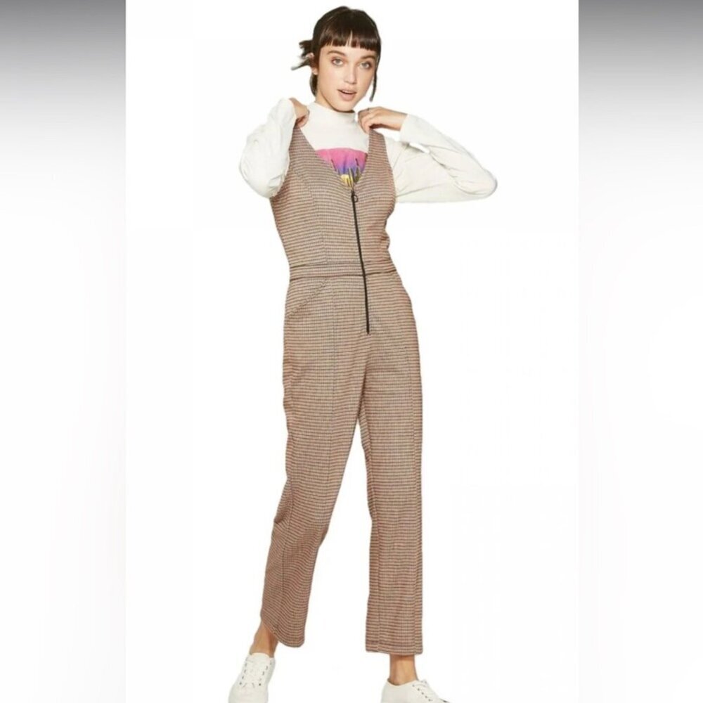 Wild Fable retro plaid sleeveless V-neck zip front jumpsuit size 1X L28